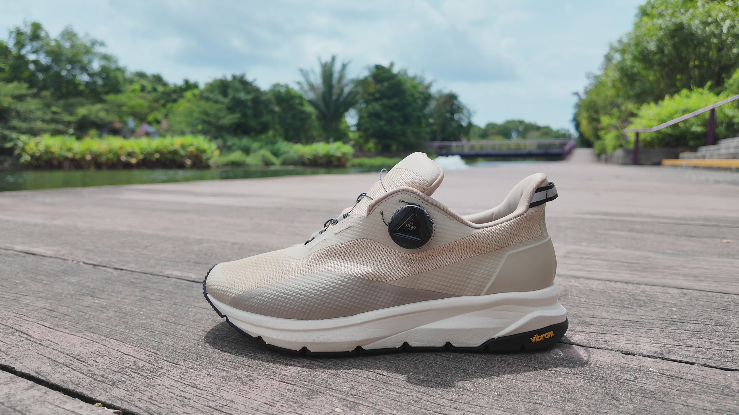 Hands-free slip-on design of AMAYAS V1 walking shoe